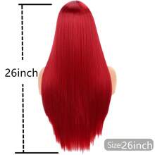 26 英寸女式紅色長直發假髮中間部分合成彩色角色扮演假髮無蕾絲自然外觀紅色服裝全套假髮適合萬聖節、聖誕節、角色扮演、日常、派對等。 - 紅色 - 查看 3