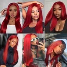26 英寸女式紅色長直發假髮中間部分合成彩色角色扮演假髮無蕾絲自然外觀紅色服裝全套假髮適合萬聖節、聖誕節、角色扮演、日常、派對等。 - 紅色 - 查看 8