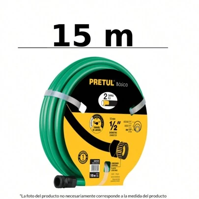Manguera verde 1/2" 2 capas 15m conexiones plásticas