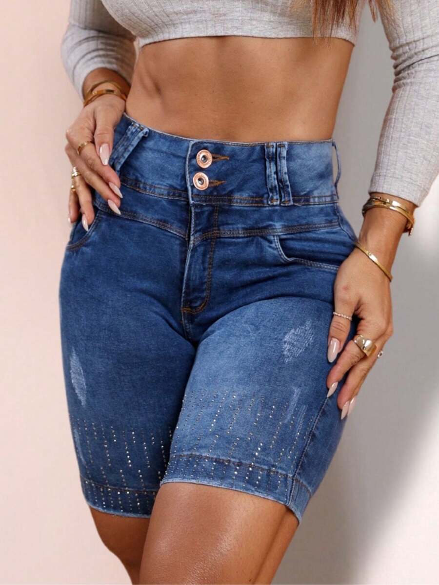 Women Denim Shorts - Rửa trung bình - Xem 1