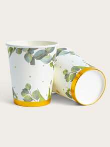 10 个 9 盎司植物绿叶纸杯、鼠尾草绿叶派对纸杯、绿叶新娘送礼会杯、桉树婴儿送礼会装饰和鼠尾草绿生日饰品一次性纸杯、圣诞节