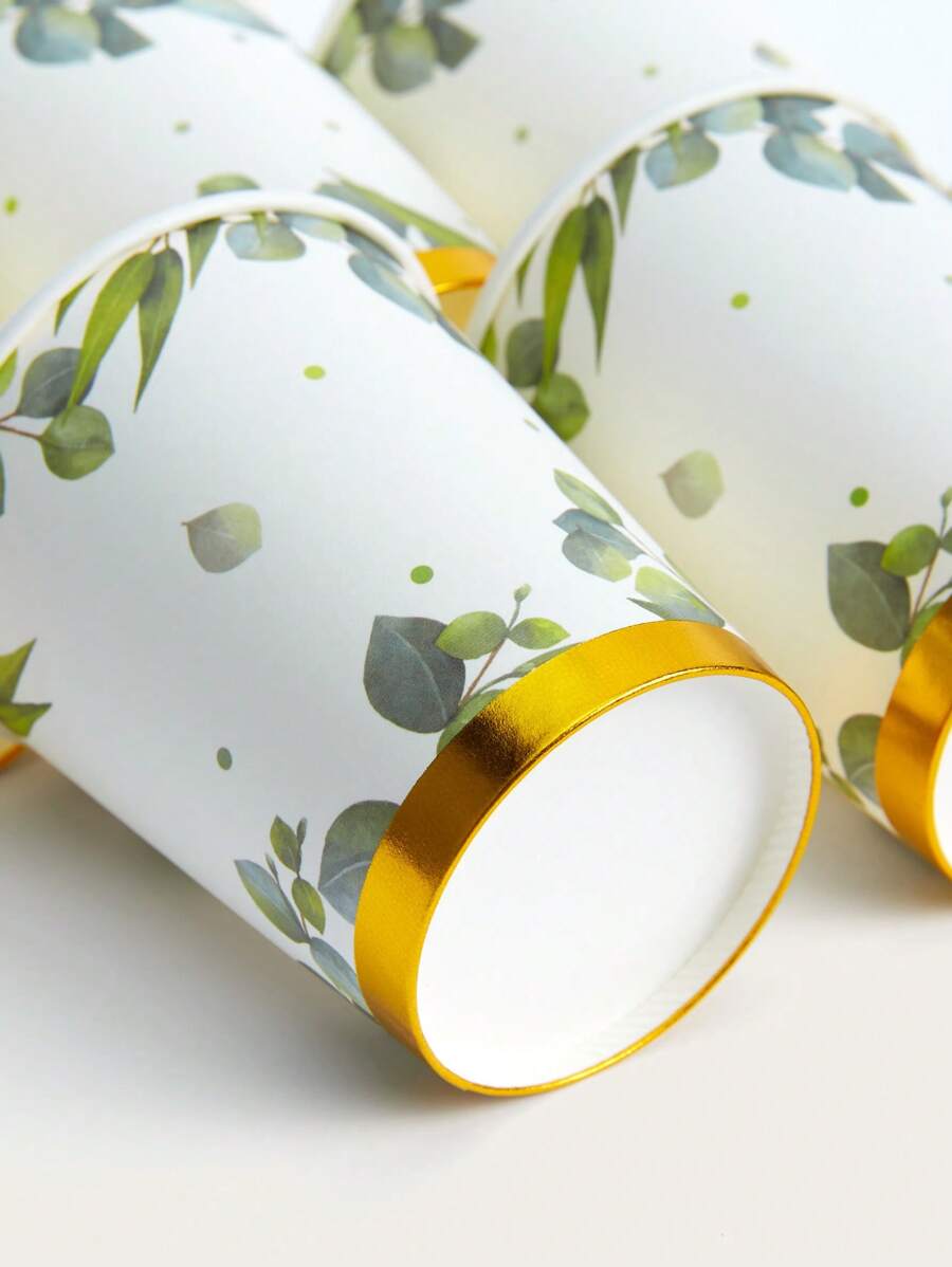 10 PCS 9 Oz Botanical Green Leaf Paper Cups, Sage Green Leaf Party