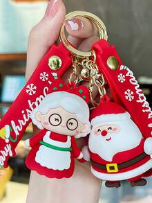 1 件可爱卡通圣诞人物钥匙扣、背包吊坠，圣诞节送给情侣的完美礼物 - 紅色 - 查看 4