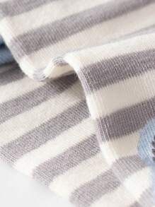 6 雙裝女用條紋卡通貓圖案中筒襪,透氣吸汗,休閒風格,適合日常穿著 - 彩色 - 查看 4