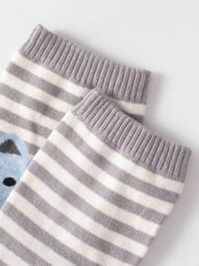 6 雙裝女用條紋卡通貓圖案中筒襪,透氣吸汗,休閒風格,適合日常穿著 - 彩色 - 查看 5