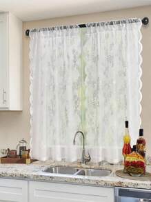 2 Piezas De Cortinas De Encaje Bordado Semi-opacas Para Ventanas De Cocina Adecuadas Para Dormitorio, Baño, Ventana Pequeña - Blanco - Ver 3