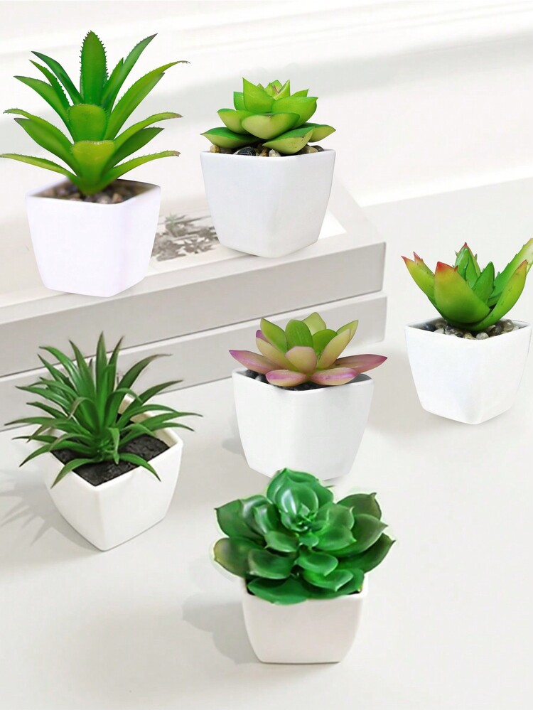 6ピース ミニ 植物 スモール 鉢植え , フェイクグリーン 多肉植物