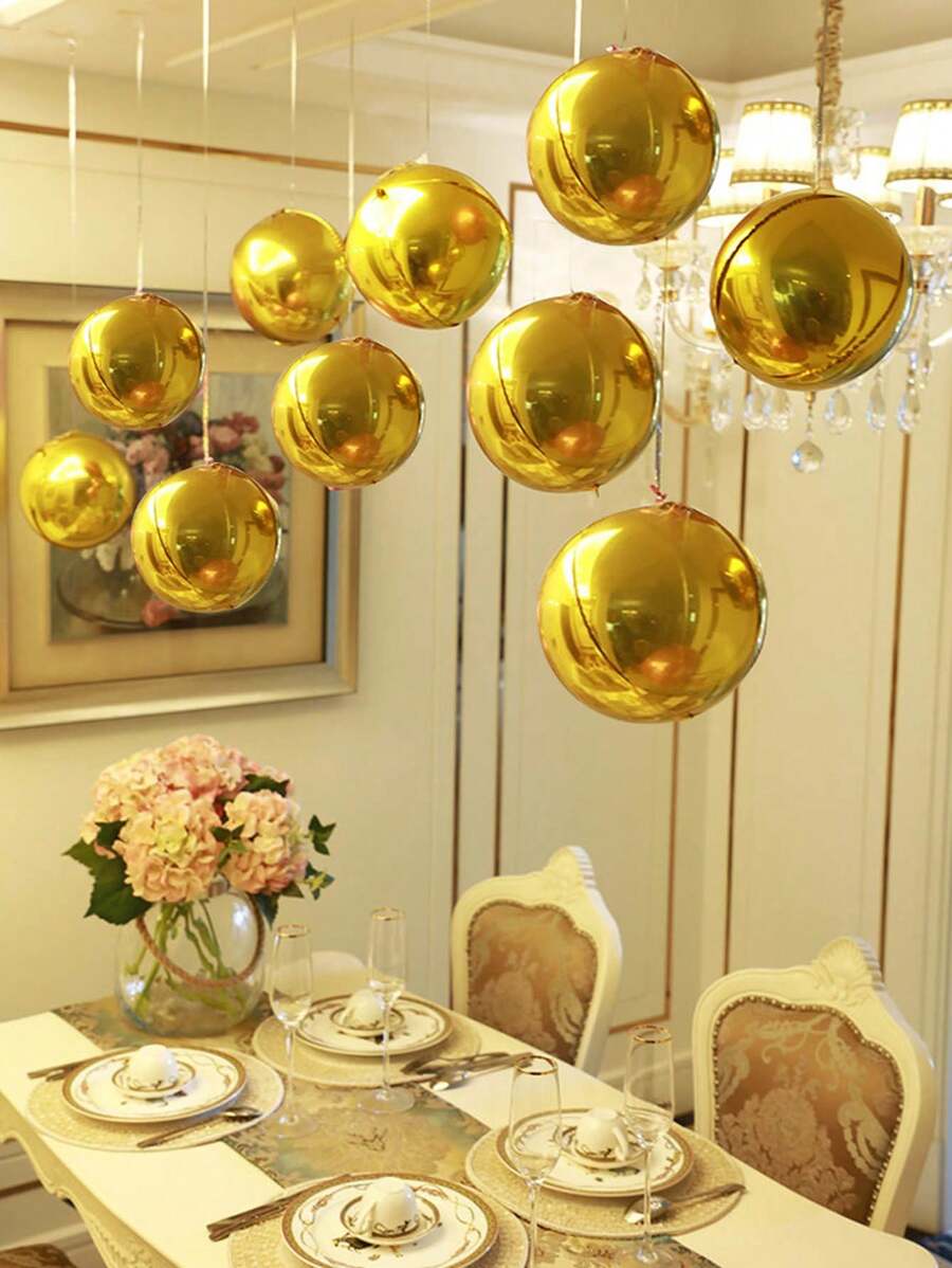 2/10入組 10寸4D金色鋁膜氣球，婚禮、生日派對和新年裝飾氣球 - 金色 - 查看 1