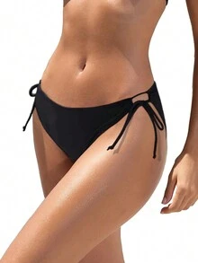 Solid Tie Side Bikini Bottom - Black - View 2