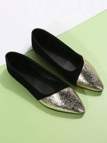 Flache Schuhe Für Frühling Und Herbst, Neue Art Für Frauen, Zeigte Spitze Gesäßteil In Flickwerk, Modische Und Bequeme Weiche Bodenschuhe Für Frauen - Gold - Übersicht 4