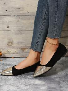 Flache Schuhe Für Frühling Und Herbst, Neue Art Für Frauen, Zeigte Spitze Gesäßteil In Flickwerk, Modische Und Bequeme Weiche Bodenschuhe Für Frauen - Gold - Übersicht 3