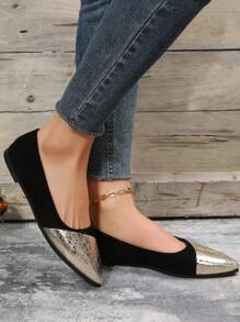 Flache Schuhe Für Frühling Und Herbst, Neue Art Für Frauen, Zeigte Spitze Gesäßteil In Flickwerk, Modische Und Bequeme Weiche Bodenschuhe Für Frauen - Gold - Übersicht 5