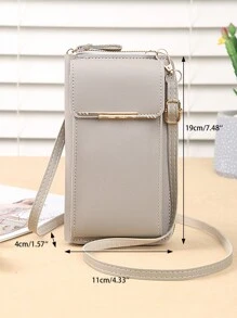 Women's Small Crossbody Wallet, Multi Zipper Metal Decor Shoulder Bag For Phone, Portable Hand Bag - Grey - View 2