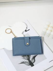 女士拉鍊卡錢包,多卡位人造皮革錢包,迷你短雙折卡包,口袋 - 藍色 - 查看 1