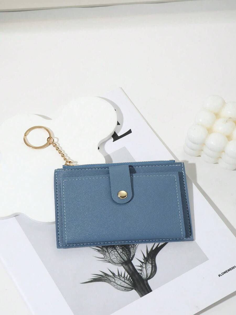 女士拉鍊卡錢包,多卡位人造皮革錢包,迷你短雙折卡包,口袋 - 藍色 - 查看 1