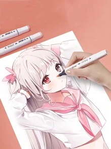 6pcs/set Dual-tip Mixed Color Marker Pens - Multicolor - View 2