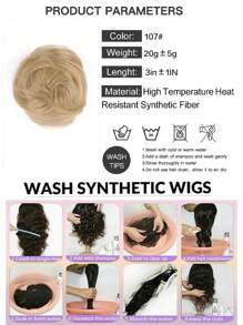 Bun Hairpieces Hair Extension With Clip in Scrunchies Extension Curly Wavy Synthetic Bun Wig Claw in Tousled Updo for Women Hair Pieces 101 - Gold - View 4