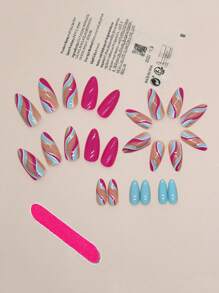 透過24入組杏仁形過渡印花全覆蓋指甲套裝和漂亮指甲貼片升級您的指甲外觀 - 彩色 - 查看 2
