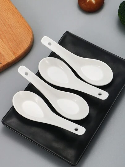 2/4/6/12pcs White Ceramic Soup Spoons, Suitable For Restaurants And Banquets,School Supplies