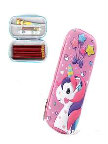 Cute 3d Cartoon Eva Pencil Case For School Girls, Anti-fall And Large Capacity, Random Color And Pattern Delivery - Pink - View 3