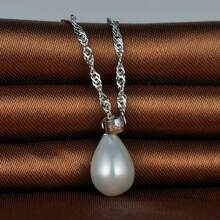 feilok 1 件小巧优雅时尚 925 纯银和人造珍珠泪珠吊坠项链，适合女性生日和日常佩戴