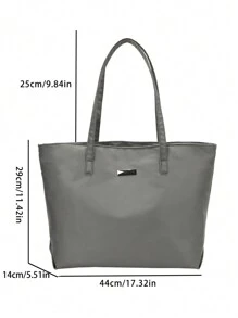 1pc Gray Nylon Large Capacity Tote Bag, Simple College Style Shoulder Bag Suitable For Women's Daily Travel Or Leisure - Grey - View 11