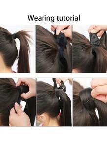 自然黑色馬尾26英寸逼真長款直發假髮馬尾圍裹假髮直發馬尾 - 黑色 - 查看 7
