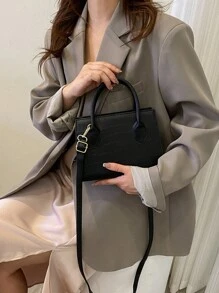 1 chiếc túi xách đeo vai và đeo chéo họa tiết da cá sấu nổi - màu đen - Xem 8