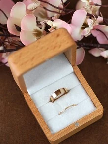 1pc Carved Wooden 'we Do' Pattern Ring Box For Proposal, Wedding Anniversary Gift And Jewelry Storage - Beech - View 6