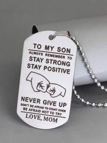 1個獨特的不鏽鋼銀色吊墜項鍊家長子女親子銜接禮物,母親送給兒子