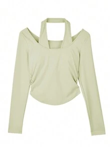 2 合 1 背心和吊带跑步瑜伽长袖 T 恤