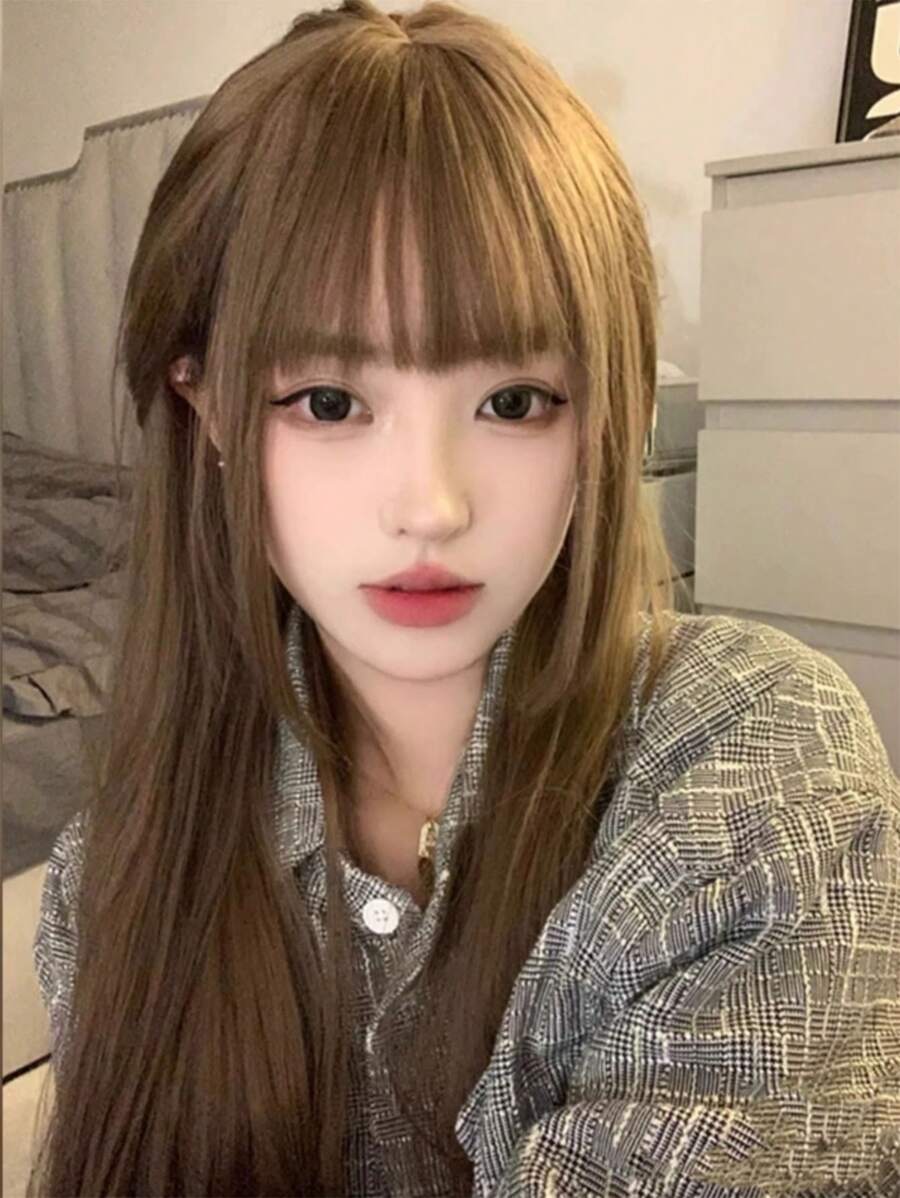 Milk tea short straight wig KF81665
