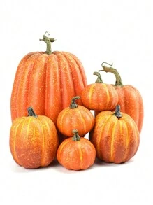 7/8 Pcs Assorted Sizes Artificial Fake Orange Pumpkins Large Faux Harvest Pumpkins For Fall Thanksgiving Halloween Seasonal Holiday Decor - Orange - View 3