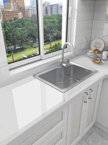 1pc Glossy White Kitchen Oil-Proof Sticker High-Temperature Resistant Waterproof Anti-Mold Ceramic Tile Wall Sticker Self-Adhesive Cabinet Sticker Tabletop Marble Pattern Film For Renovation,Stickers,Wall Decal, Vinyl Decal For Home Decorations,Spring Decoration Items Refresh Your Home,Rama Decoration Stickers
