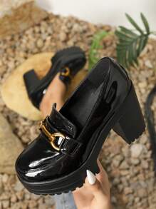 女士厚底便鞋,厚底厚跟鞋,黑色深口高跟pu皮鞋,上班通勤厚底高跟鞋,單層拉車便鞋,深口厚底鞋,女士中跟鞋,女式鞋款,高跟鞋