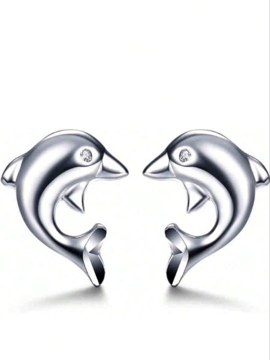 Aretes de Delfín de Dama - Plateado - Ver 1
