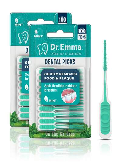 Dr.Emma Dr. Emma 100pcs/Pack Dental Picks Mint Brush Picks Toothpick Oral Care, Disposable For Dental Cleaning, Teeth Picks, Living Room Home Bedroom Bathroom House Decor, Travel Stuff, Wedding, Party, Birthday, Gifts For Men Mom Dad Friends, New Years, Accessories, Funny Gift