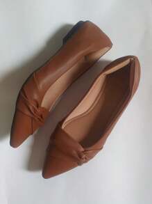 Sapatilha Feminina Bico Fino Napa De Nó Lateral Confortável sapatos feminina elegante - Caramelo - Visão 2