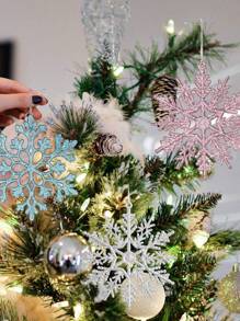 8 Stücke Weihnachten Glitzer Schneeflocken Dekoration, Silber/Gold/Rosa Kunststoff Schneeflocke für Weihnachtsbaumdekoration, 10,2 cm, kleine glänzende Schneeflocken Dekoration, für Winterwunderland Weihnachtsparty Dekoration