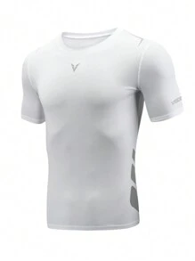 veidoorn 1 件 男士撞色字母印花短袖运动 T 恤 - 白色 - 查看 1