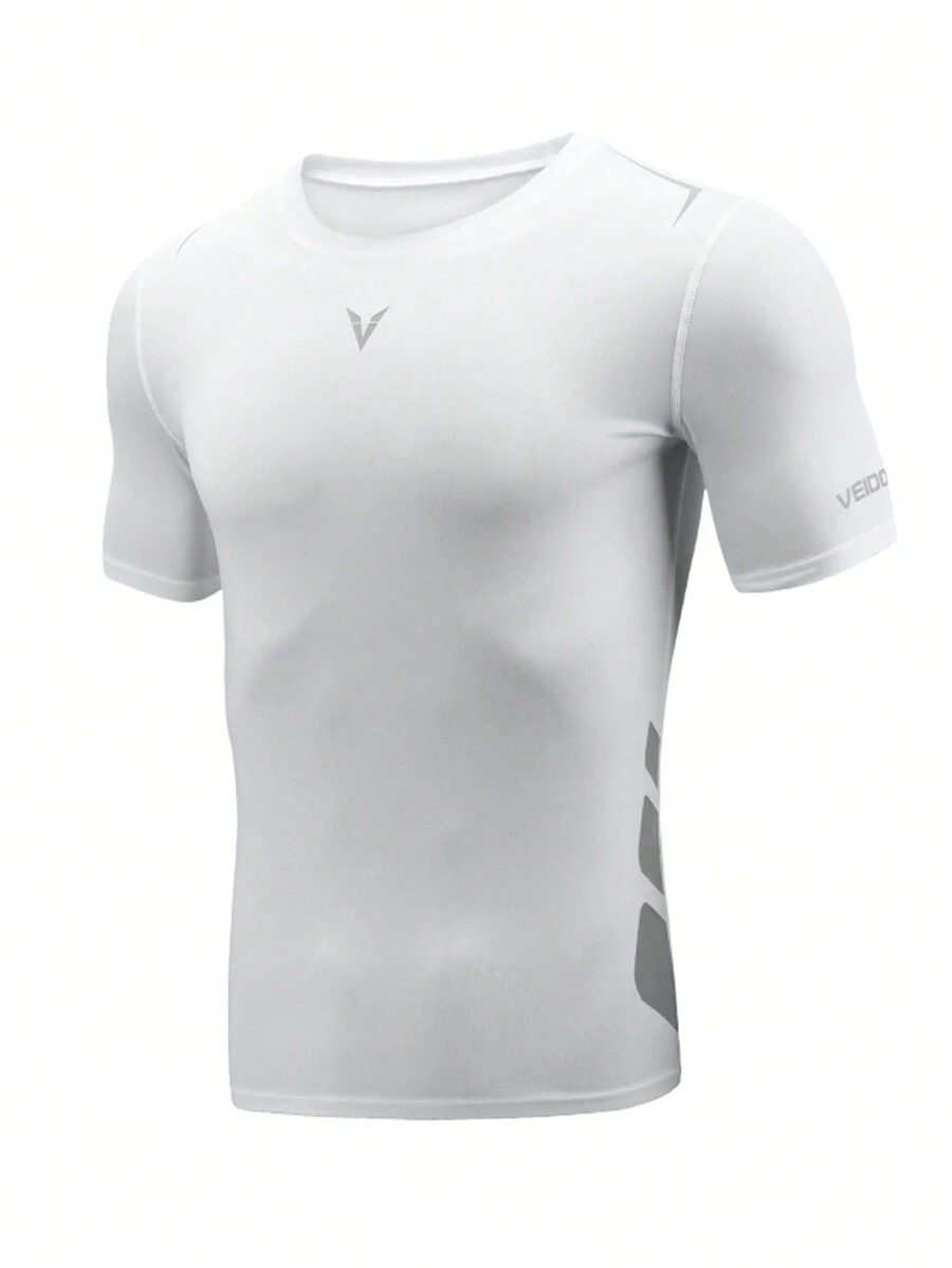veidoorn 1 件 男士撞色字母印花短袖运动 T 恤 - 白色 - 查看 1