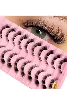 HBZGTLAD 10pairs Invisible Band 3d Faux Mink Lashes With Short Length & Transparent Stem, Soft & Natural Looking Eyelash Extensions Strip Lashes, Lashes, Eyelashes, Fake Lashes - Black - View 1