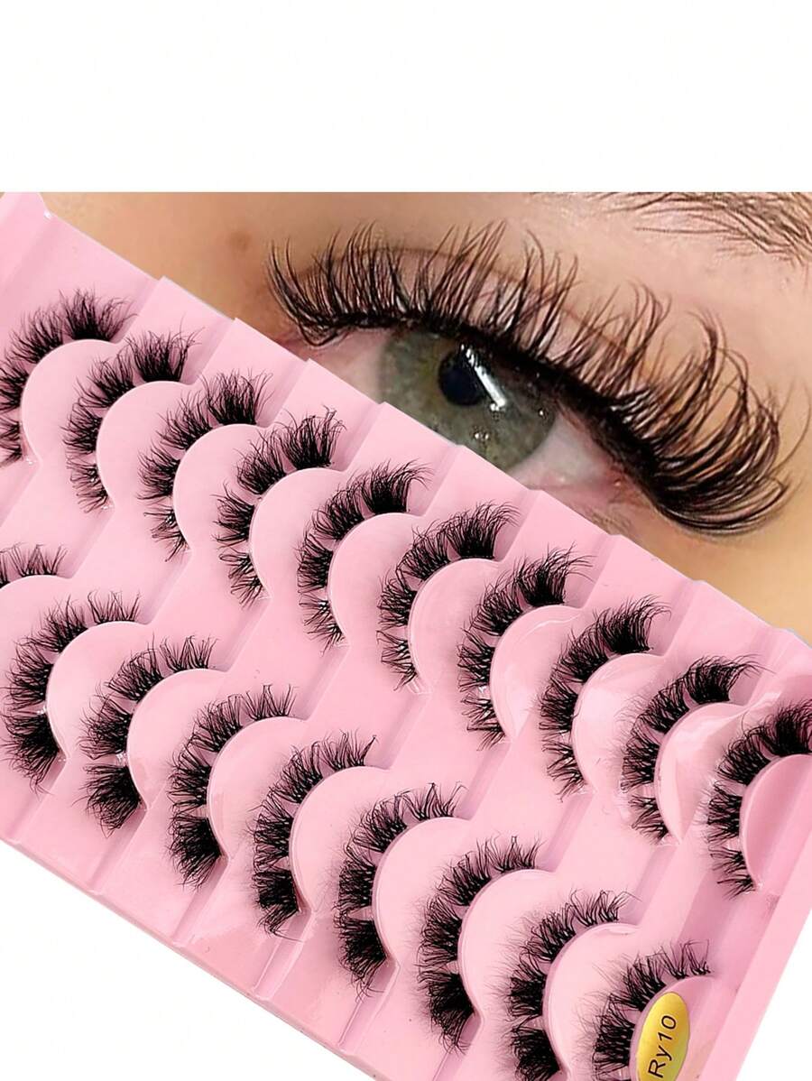 HBZGTLAD 10pairs Invisible Band 3d Faux Mink Lashes With Short Length & Transparent Stem, Soft & Natural Looking Eyelash Extensions Strip Lashes, Lashes, Eyelashes, Fake Lashes - Black - View 1