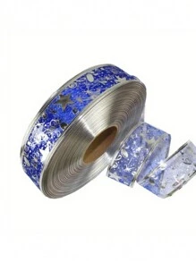 1roll Christmas Star Ribbon With Transparent Glitter Thread - Christmas Decorations, Red,Durable Polyester, Perfect For Gift Wrapping, Party Decorations, And Seasonal Celebrations, Halloween Decorations - Blue - View 1