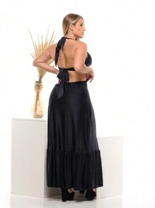 Vestido Longo Feminino em Microfibra com Argola no Busto