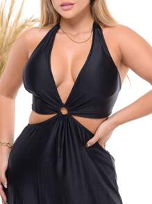 Vestido Longo Feminino em Microfibra com Argola no Busto