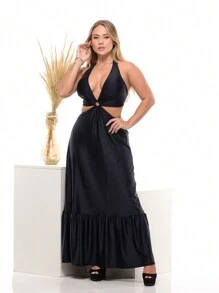 Vestido Longo Feminino em Microfibra com Argola no Busto