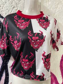 blusa bicolor animada, crop top blusa animada - Rojo - Ver 2