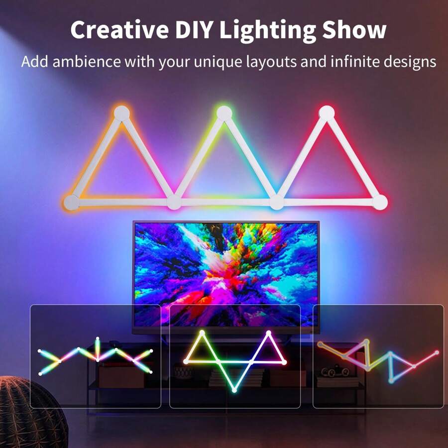 6入組/9入組rgb Wifi智能壁燈,遊戲房裝飾燈條,16m+色彩,音樂同步,app Wifi兼容alexa和google - 彩色 - 查看 1