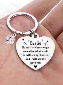 1 件不鏽鋼心型鑰匙圈帶水鑽、最好的朋友、家人、嫂嫂禮物 - 彩色 - 查看 2